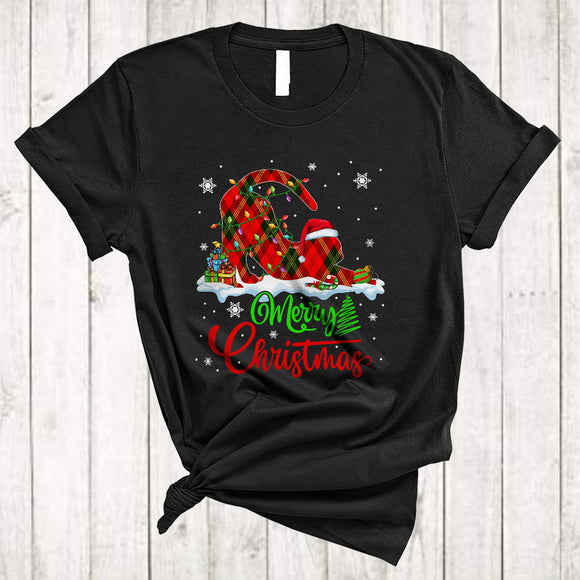 MacnyStore - Merry Christmas, Lovely Funny X-mas Lights Red Plaid Santa Cat Lover, Pajamas Family Group T-Shirt