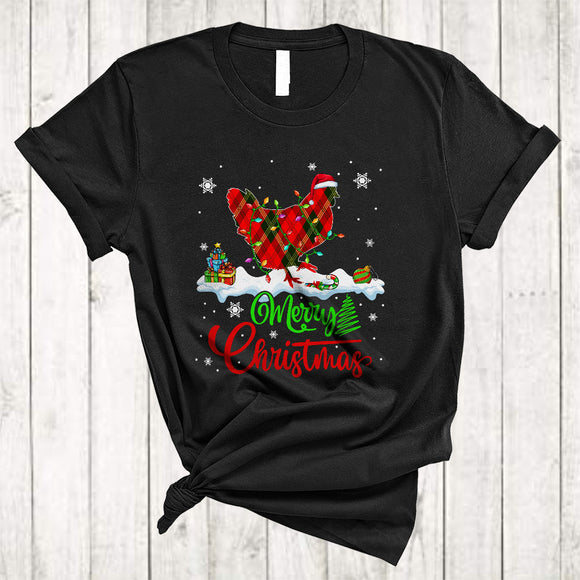 MacnyStore - Merry Christmas, Lovely Funny X-mas Lights Red Plaid Santa Chicken Lover, Pajamas Family Group T-Shirt