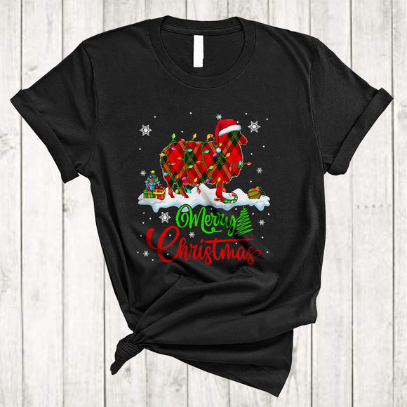 MacnyStore - Merry Christmas, Lovely Funny X-mas Lights Red Plaid Santa Sheep Lover, Pajamas Family Group T-Shirt