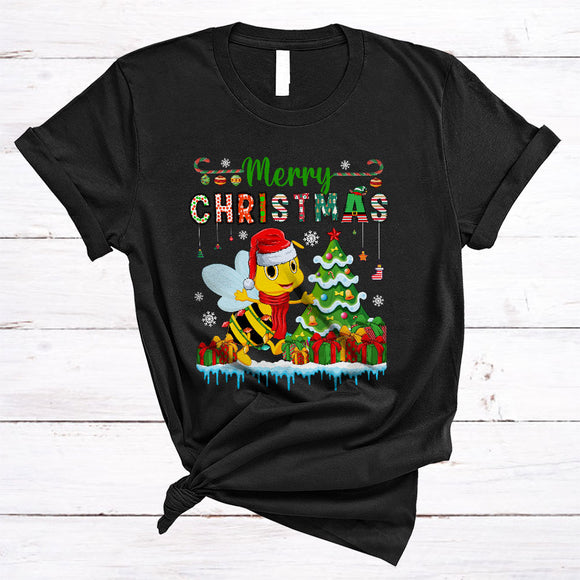 MacnyStore - Merry Christmas, Lovely X-mas Tree Santa Bee Lover, Matching Family Pajama Animal Lover T-Shirt