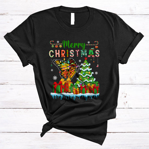 MacnyStore - Merry Christmas, Lovely X-mas Tree Santa Butterfly Lover, Matching Family Pajama Animal Lover T-Shirt