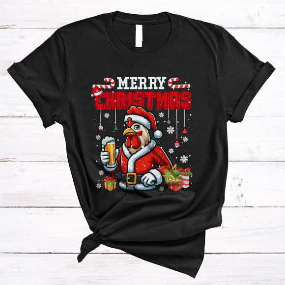 MacnyStore - Merry Christmas, Sarcastic Cool X-mas Santa Chicken, Farmer Lover Snow Around T-Shirt