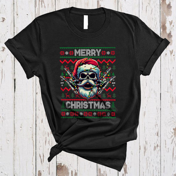 MacnyStore - Merry Christmas, Scary Cool Santa Skull Rock, X-mas Sweater Matching Rock Music Lover T-Shirt