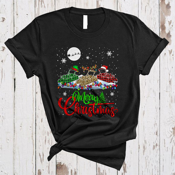 MacnyStore - Merry Christmas, Wonderful X-mas Lights Three Leopard Plaid Pontoon Lover, X-mas Family T-Shirt