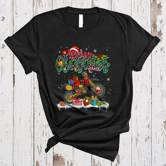 MacnyStore - Merry Christmas, Wonderful X-mas Plaid Santa Dirt Bike Biker Lover, Snow Family Group T-Shirt