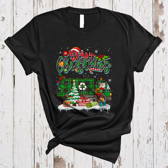 MacnyStore - Merry Christmas, Wonderful X-mas Plaid Santa Driving Garbage Truck, Snow Family Group T-Shirt