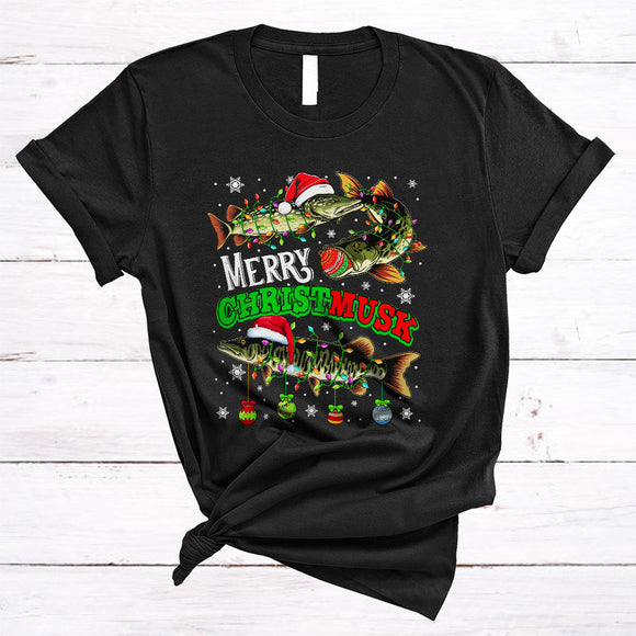 MacnyStore - Merry Christmusk, Humorous Christmas Santa Fisher Musky Muskie Muskellunge Fish, X-mas Group T-Shirt