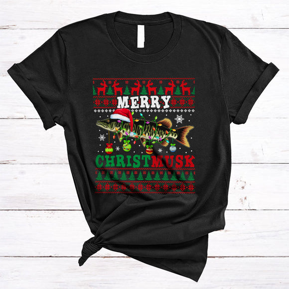 MacnyStore - Merry Christmusk, Humorous Christmas Sweater Santa Fisher Musky Muskie Muskellunge Fish, X-mas T-Shirt