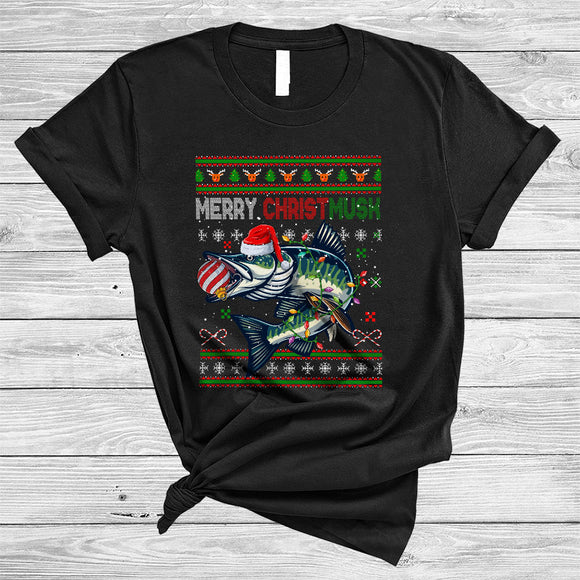 MacnyStore - Merry Christmusk, Lovely Cute Christmas Sweater Santa Musky Muskie, Muskellunge Fishing T-Shirt