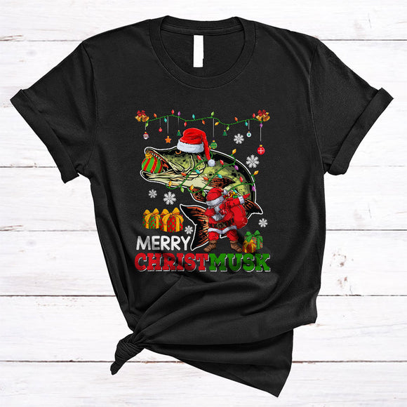 MacnyStore - Merry Christmusk, Sarcastic Christma Santa Musky Muskie Muskellunge, Fish Fishing Lover T-Shirt