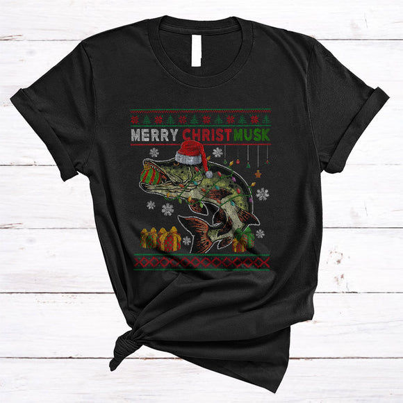 MacnyStore - Merry Christmusk, Sarcastic Christmas Sweater Santa Musky Muskie Muskellunge, Fish Fishing T-Shirt