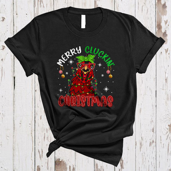 MacnyStore - Merry Cluckin' Christmas, Joyful X-mas Lights Chicken Farmer, Animal Farm Snow Around Lover T-Shirt