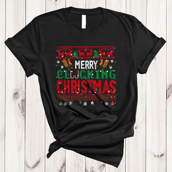 MacnyStore - Merry Clucking Christmas, Sarcastic Cool X-mas Sweater Adult Naughty, Rooster Chicken Farmer T-Shirt