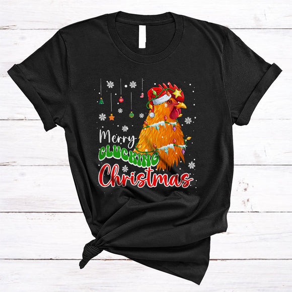 MacnyStore - Merry Clucking Christmas, Sarcastic Cool X-mas Sweater Santa Chicken, Farmer Snow Around T-Shirt
