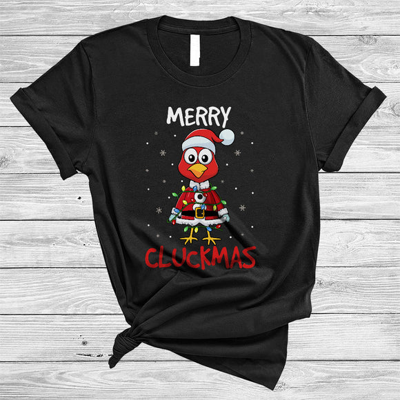 MacnyStore - Merry Cluckmas, Humorous Lovely Christmas Santa Chicken, X-mas Farm Farmer Lover T-Shirt
