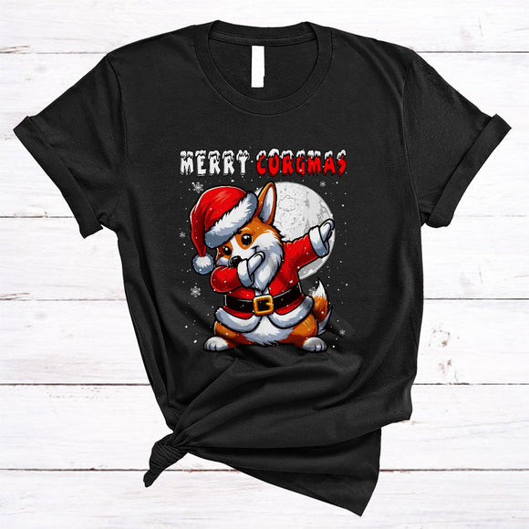 MacnyStore - Merry Corgmas, Adorable Cute Christmas Santa Corgi Dabbing, Snow Around X-mas Group T-Shirt