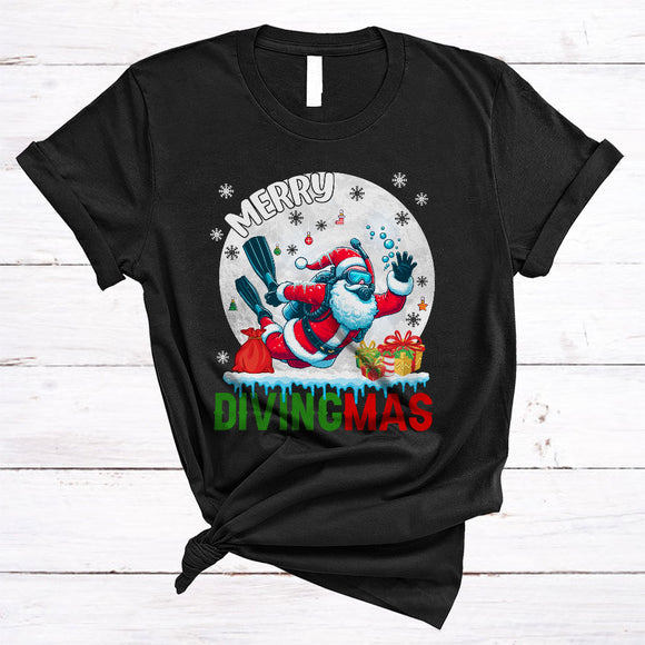 MacnyStore - Merry Divingmas, Humorous Cool Christmas Santa Scuba Diving, Sport Workout X-mas Group T-Shirt