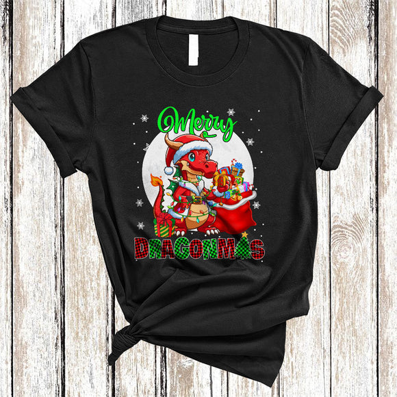 MacnyStore - Merry Dragonmas, Joyful Plaid Christmas Santa Dragon, Matching X-mas Dragon Animal Lover T-Shirt