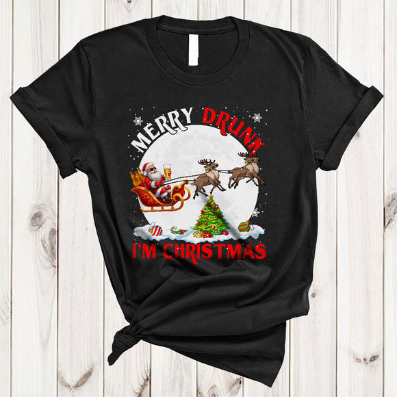 MacnyStore - Merry Drunk I'm Christmas, Awesome Santa Drinking Beer On X-mas Sleigh, Drunk Team T-Shirt