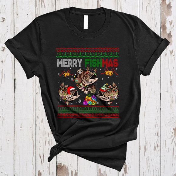 MacnyStore - Merry Fishmas Cute Sweater Merry Christmas Xmas Santa Reindeer ELF Grouper Fish Fishing Lover T-Shirt