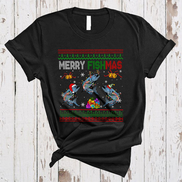 MacnyStore - Merry Fishmas Cute Sweater Merry Christmas Xmas Santa Reindeer ELF Salmon Fish Fishing Lover T-Shirt
