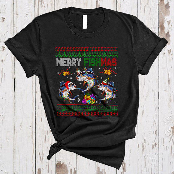 MacnyStore - Merry Fishmas Cute Sweater Merry Christmas Xmas Santa Reindeer ELF Tuna Fish Fishing Lover T-Shirt