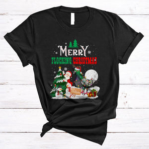MacnyStore - Merry Flocking Christmas, Cute Santa Pigeon Bird Snowman Lover, X-mas Tree Snow Around T-Shirt