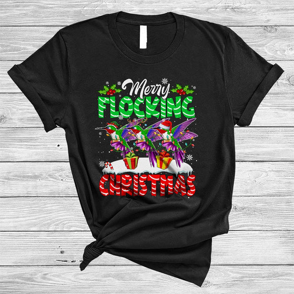 MacnyStore - Merry Flocking Christmas, Cute Three X-mas Hummingbird Birds, Snow Matching Bird Animal Lover T-Shirt