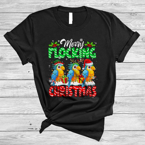 MacnyStore - Merry Flocking Christmas, Cute Three X-mas Macaw Birds, Snow Matching Bird Animal Lover T-Shirt