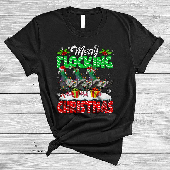 MacnyStore - Merry Flocking Christmas, Cute Three X-mas Pigeon Birds, Snow Matching Bird Animal Lover T-Shirt