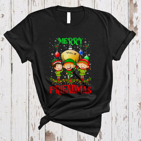 MacnyStore - Merry Friendmas, Joyful Christmas Three Santa ELF Lover, Snow Around X-mas Friend Group T-Shirt