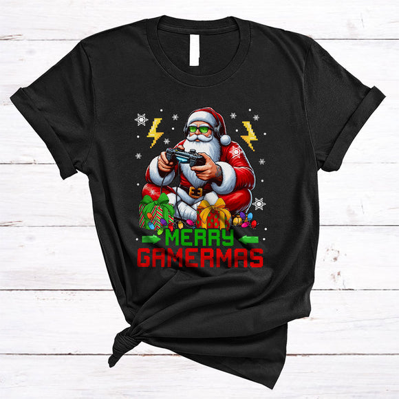 MacnyStore - Merry Gamermas, Cheerful Merry Christmas Santa Playing Games, Gamer Gaming X-mas Lover T-Shirt