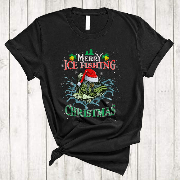 MacnyStore - Merry Ice Fishing Christmas,, Cool Happy X-mas Santa Fishing Lover, Matching X-mas Group T-Shirt
