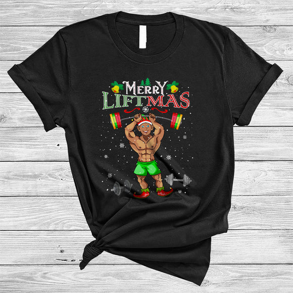 MacnyStore - Merry Liftmas, Humorous Christmas Elf Workout Fitness, Matching Weightlifting Lover X-mas T-Shirt