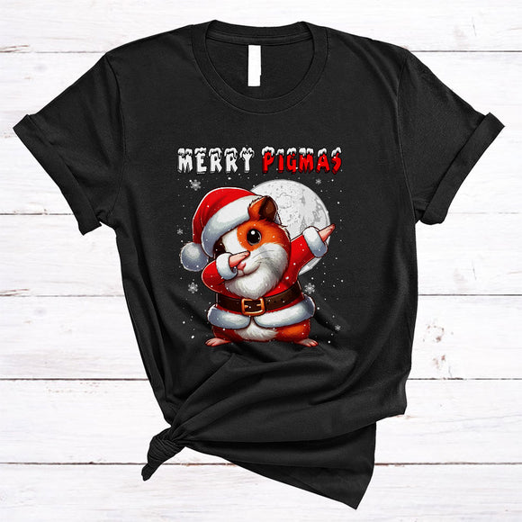 MacnyStore - Merry Pigmas, Adorable Cute Christmas Santa Guinea Pig Dabbing, Snow Around X-mas Group T-Shirt