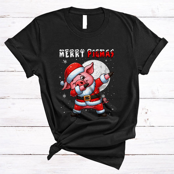 MacnyStore - Merry Pigmas, Adorable Cute Christmas Santa Pig Dabbing, Snow Farmer X-mas Group T-Shirt