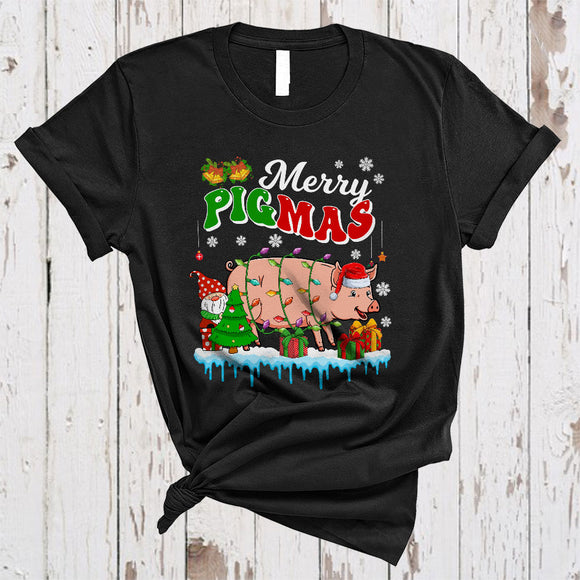 MacnyStore - Merry Pigmas, Cute Adorable Christmas Santa Pig, Snow Farm Animal Farmer Lover T-Shirt