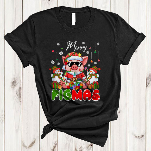 MacnyStore - Merry Pigmas, Joyful Christmas Santa Pig Snowman, Matching X-mas Farmer Group T-Shirt