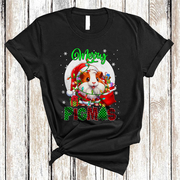 MacnyStore - Merry Pigmas, Joyful Plaid Christmas Santa Guinea Pig, Matching X-mas Animal Lover T-Shirt