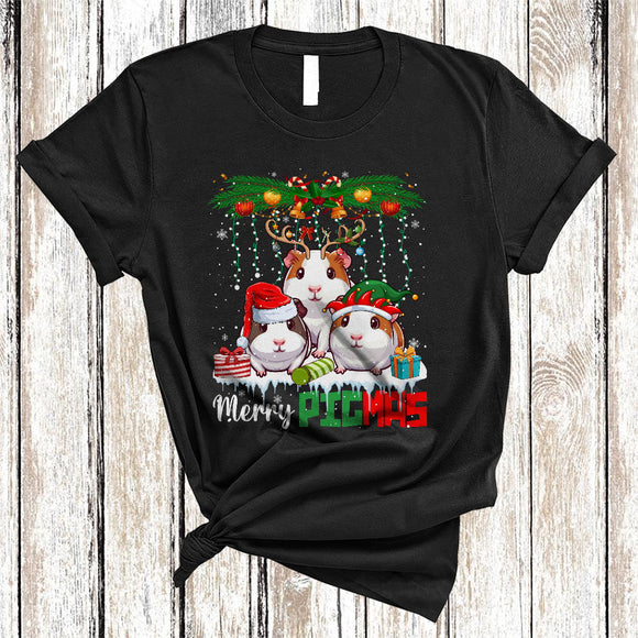 MacnyStore - Merry Pigmas, Wonderful Christmas Three Guinea Pigs, X-mas Snow Around Animal Lover T-Shirt
