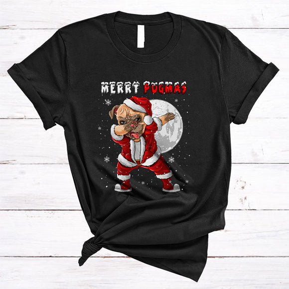 MacnyStore - Merry Pugmas, Adorable Cute Christmas Santa Pug Dabbing, Snow Around X-mas Group T-Shirt