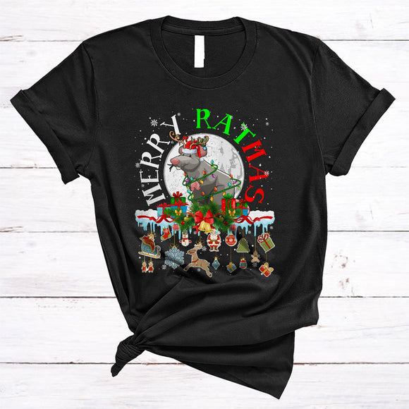 MacnyStore - Merry Ratmas, Adorable Christmas Santa Reindeer Rat, Matching X-mas Animal Lover T-Shirt