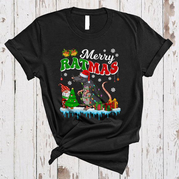 MacnyStore - Merry Ratmas, Cute Adorable Christmas Santa Rat, Snow Animal Rat Lover T-Shirt