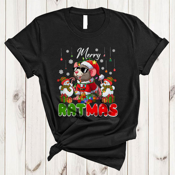 MacnyStore - Merry Ratmas, Joyful Christmas Santa Rat Snowman, Matching X-mas Pajama Group T-Shirt