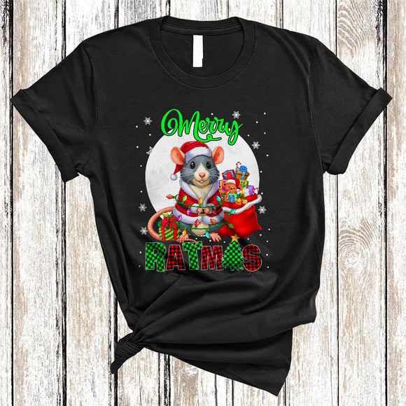 MacnyStore - Merry Ratmas, Joyful Plaid Christmas Santa Rat, Matching X-mas Rat Animal Lover T-Shirt