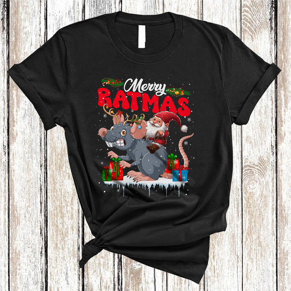MacnyStore - Merry Ratmas, Lovely Cheerful Christmas Lights Gnome Riding Rat Animal Lover, X-mas Family Group T-Shirt