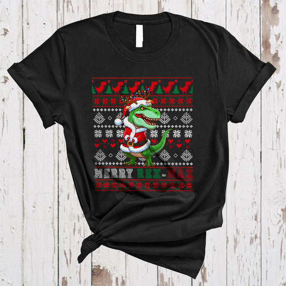 MacnyStore - Merry Rex-Max, Awesome Christmas Sweater Santa Reindeer T-Rex, X-mas Dinosaur Lover T-Shirt