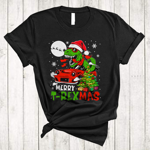 MacnyStore - Merry T-Rexmas, Joyful Lovely Christmas Santa Riding Car, Snow Dinosaur X-mas Tree Lover T-Shirt