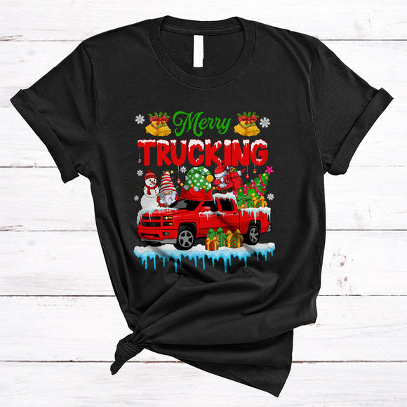 MacnyStore - Merry Trucking Happy Christmas Dabbing Santa Gnome Snowman On Pickup Truck Driver T-Shirt