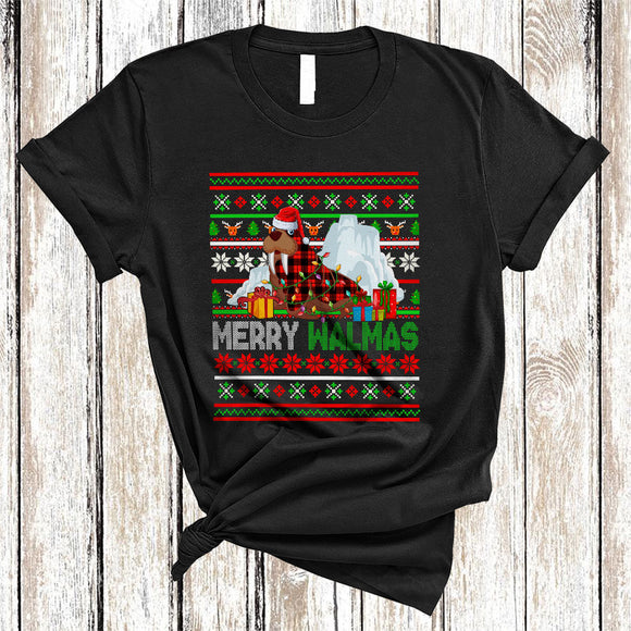 MacnyStore - Merry Walmas, Awesome Cute Christmas Santa Red Plaid Manatee, X-mas Lights Animal Lover T-Shirt